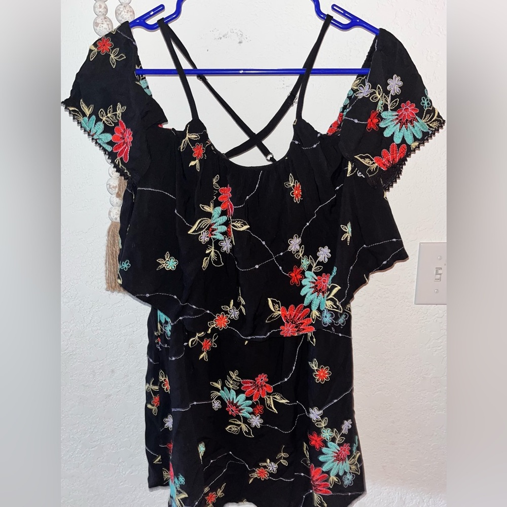 Romeo & Juliet -Black Ruffled Sleeveless Dress with Embellished Details